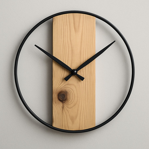 ساعت دیواری رینگ دار چوبی ساده