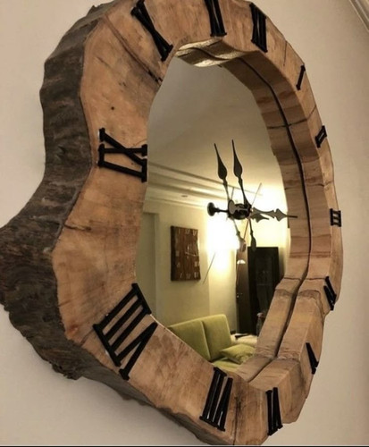 ساعت دیواری روستیک چوب و آینه