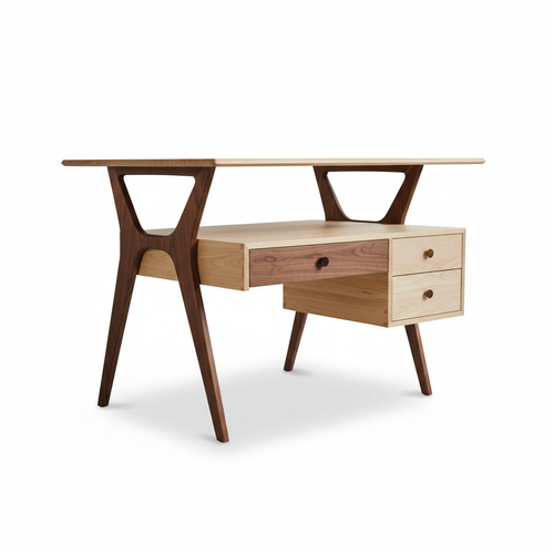 خرید میز تحریر چوب گردو سه کشو مدل رزمال